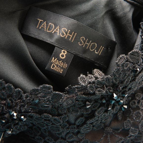 Tadashi Shoji Evening Gown Sleeveless Maxi Formal Lace Floral Black Size 8 New - Picture 3 of 7